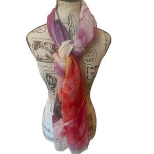 Talbots Watercolor Floral Modal Scarf Pink Purple Yellow 21x68 NWT Colorful New